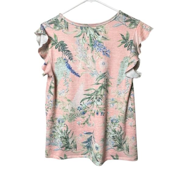 Cupio Blush Womens Short Sleeve Floral Print  v Front Flutter Sleeve Blouse Sz S - Picture 5 of 8